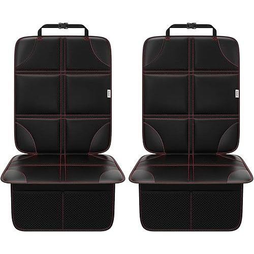 Meolsaek Car Seat Protector, Non-Slip Backing Will Not Leave Imprint, Waterproof Thicker Car Seat Cover for SUV, Sedan, Truck, Leather Seat Protector (Black with Red Stitching)