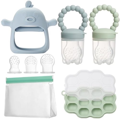 Amazon.com : WEST STORY Baby Feeding & Teething Kit, Includes Breastmilk Popsicle Molds, 2 Baby Fruit Food Feeders Pacifiers, 3 Extra Food Pouches, Silicone Teething Toys & Storage Bag for Infant Newborn, BPA Free : Baby