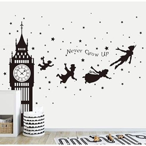 Runtoo Black Wall Decals Peel and Stick for Nursery London Silhouette Quotes Wall Art Stickers Baby Kids Room Daycare Playroom Decor