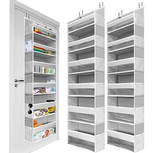 HOMELUX THEORY 2 PC Heavy Duty Over the Door Organizer 55x14x6.7, 6 Large Front & 12 Side Pockets, Hanging Storage Closet Door Organizer for Bedroom, Bathroom and Baby Nursery Storage (Light Gray)