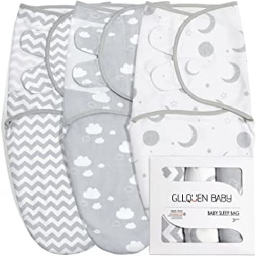 GLLQUEN BABY Swaddle Wrap,Adjustable Baby Swaddles 0-3 Months,Swaddle Blanket for Newborn Boys or Girls,Moon,Clouds,Ripples Pattern Swaddles,Swaddle Sack 3 Pack Wrap Set