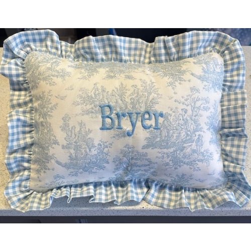 Light Blue Toile Baby Pillow Sham with Ruffle (INCLUDES insert)