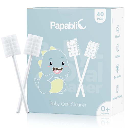 Papablic 40-Pack] Baby Tongue cleaner, Upgrade gum cleaner with Paper Handle for Babies and Infants Ages 0-2 Years