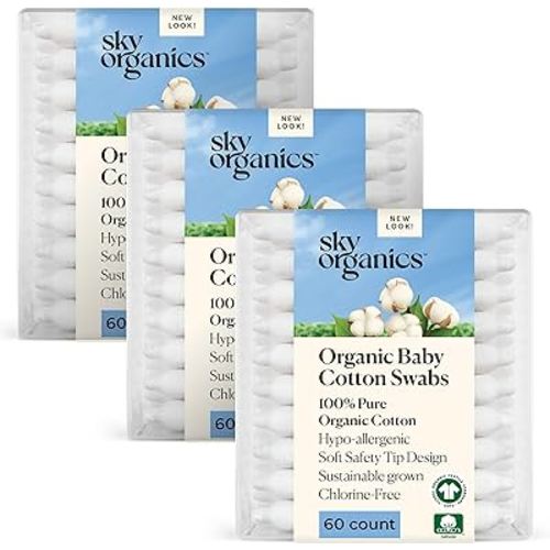 Sky Organics Organic Baby Cotton Swabs for Baby, 100% Pure Organic Cotton, GOTS Certified Organic Cotton, 180 Count