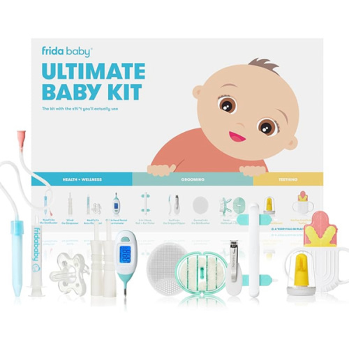 Frida Baby Ultimate Baby Kit, 10 piece New Born Essentials Gift Set Includes Wellness Sick Day, Gas Relief, Grooming Tools & Teething Toys
