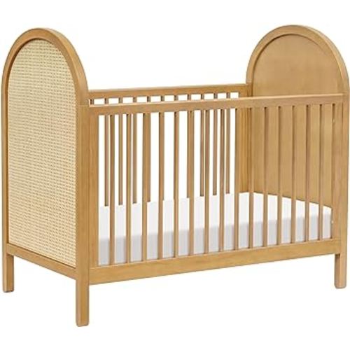 babyletto Bondi Cane 3-in-1 Convertible Crib with Toddler Bed Conversion Kit in Honey with Natural Cane, Greenguard Gold Certified
