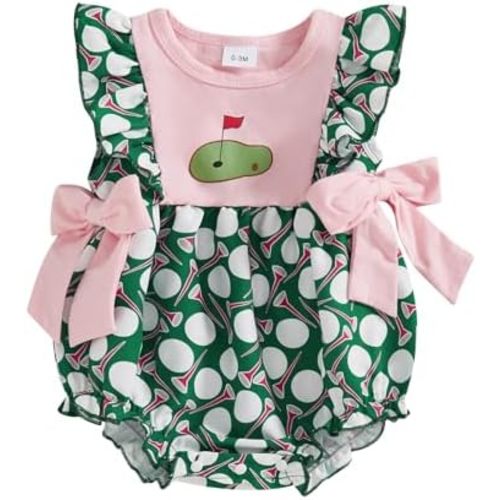 Newborn Baby Girl Outfit Infant Golf Smocked Bubble Romper Ruffle Jumpsuit Cute Summer Clothes 0 3 6 12 18 Months