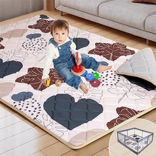 74x50 Playpen Mat Foam Thick, Large Baby Play Mat for Babies Kids Toddlers Infants Floor Crawling, Washable Cushioning Padded Baby Playmat for Indoor Outdoor, Gift for Boys Girls, Boho Leaf
