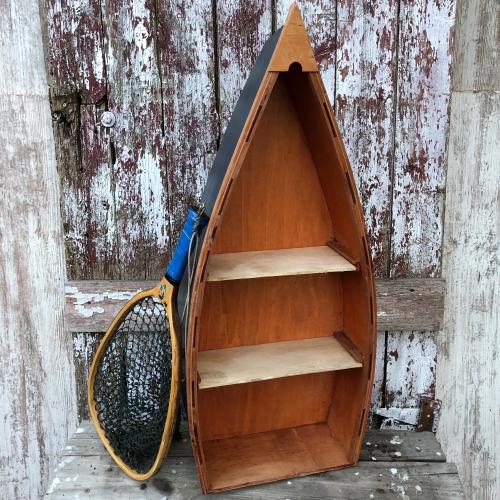 Navy Wooden Boat Shelf Wood Canoe 34” Nautical Rowboat Shelving Lakehouse Cabin Beach