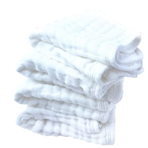 Synrroe Muslin Burp Cloths 4 Pack Large 20" by 10" 100% Cotton 6 Layers Extra Absorbent and Soft - White