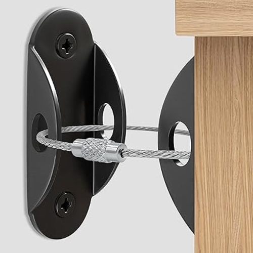 Furniture Anchors for Baby Proofing, Anti Tip Furniture Anchor Securing 420lbs Tension Earthquake Resistant Metal Furniture Wall Anchor Prevent Baby Pet from Falling Furniture(8 Pack,Black)
