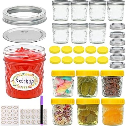 Mason Jars 6 OZ,16 PACK Glass Canning jars With Lids,Small Mason Jars For Jelly,Jam,Honey,Wedding Favors,Shower Favors