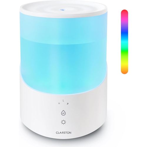 Clarston Humidifiers for Bedroom, 2L Top Fill with 360° Nozzle for Large Room, 7-Color Night Light, 24dB Quiet Cool Mist Air Humidifier for Baby Nursery & Plants, No BPA, Auto Shut Off, Easy to Clean