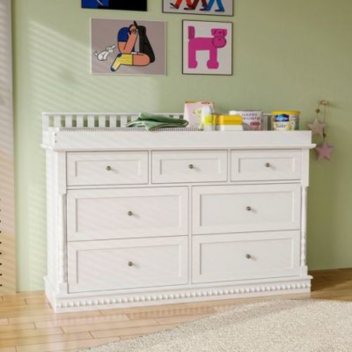 FUFU&GAGA White Nursery Changing Table with Multiple Drawers - Stylish and Functional for Baby Care