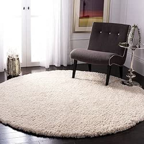 SAFAVIEH Fontana Shag Collection Area Rug - 6'7" Round, Creme, Solid Design, Non-Shedding & Easy Care, 2-inch Thick Ideal for High Traffic Areas in Living Room, Bedroom (FNT800B)