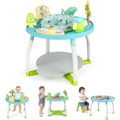 BABY JOY 5 in 1 Baby Activity Center, Baby Jumpers and Bouncers with Removable Toys, Lights & Music, 3 Adjustable Heights, Interactive Play Center for Toddlers Boys Girls 6-36 Months (Blue)