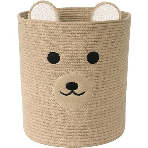 Bear Basket for Nursery, Baby Baskets for Storage, Gift Baskets for Baby Shower, Laundry Hamper, Storage Hamper for Children Kids Toy Plant Indoor Corner (Light Brown)