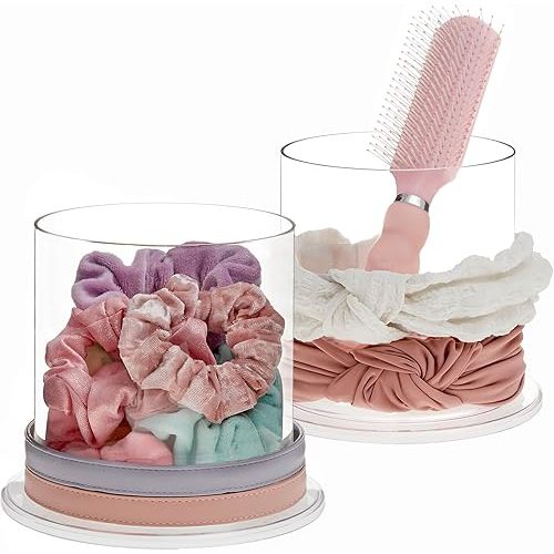 STORi Bella 2-Pack Headband and Scrunchie Holder | Clear Plastic Organizer Display Stand | Holds Hair Ties, Accessories, and Jewelry | Made in USA