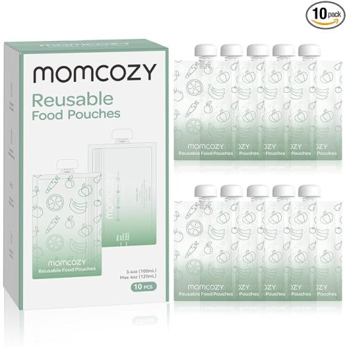 Momcozy Reusable Baby Food Pouches for Toddlers,BPA Free Plastic,Food Safe,Freezer Safe,Refillable for Applesauce Yogurt & Puree Squeeze Pouch,10 packs,3.4-4oz