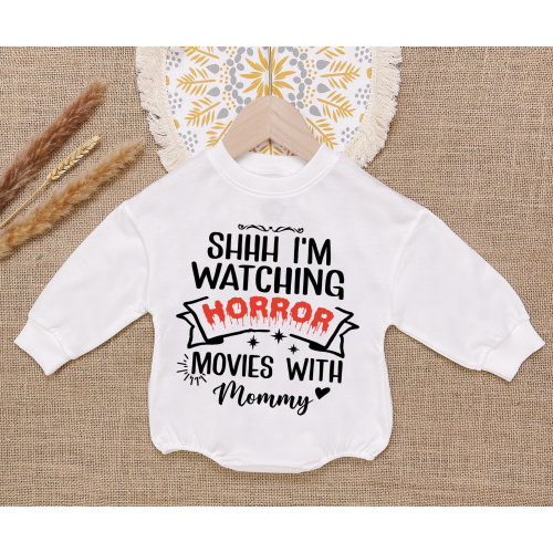 Horror Movies With Mommy Baby Romper Sweatshirt, First Halloween Baby Bodysuit, Horror Movie Mommy Romper, Horror Movies Bodysuit