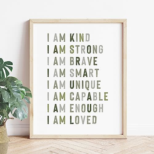 Positive Affirmations, Classroom Wall Art, Green Nursery Wall Decor Neutral, Educational Posters, Kids Room Decor, Inspirational Quotes, Playroom Decor, Boys Room Decor, Unframed (8X10 INCH)