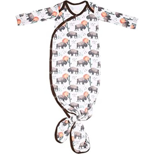 Copper Pearl Baby Gown - Knotted Newborn Sleepers for Baby Boy and Girl, Soft Stretchy Long Sleeve Infant Gowns with Bottom Tie and Hand Mittens, Perfect Hospital Coming Home Outfit (Bison)