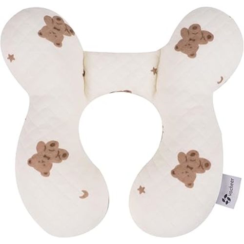 vocheer Baby Neck Pillow(Upgraded), Cotton, Baby Support Pillow, Car Seat Pillow for Newborn, Carseat Head and Body Support, Baby Travel Pillow for Prams, Pushchair, Stroller, Bouncer, Bears
