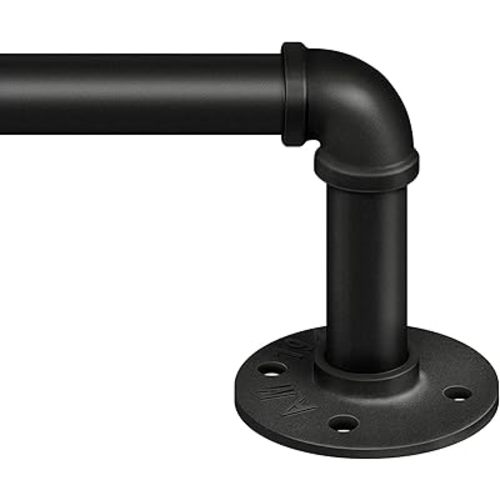 Zeerobee Curtain Rods for Windows 66 to 120, 1 Inch Industrial Wrap Around Black Curtain Rod, Indoor/Outdoor Room Divider Adjustable Drapery Pole, 66"-120"