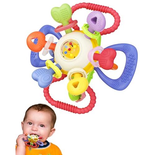 Baby Montessori Sensory Teething Toy – Safe, Multi-Functional BPA-Free Silicone Teether Toy for Babies 0-12 Months – Vibrant Rattle for Teething Relief & Fun Play – Perfect Baby Toys for Boys & Girls