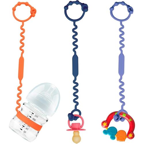 Toy Straps for Baby, Silicone Toy Straps for Stroller, Toy Safety Straps for Toy, Sippy Cup Straps, Adjustable Toy Holder for Stroller, High Chair - BPA Free (Orange,Blue,Green)