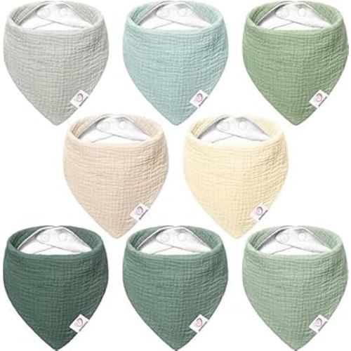 Bearmoss Muslin Baby Bibs 8 Pack 100% Cotton Baby Bandana Drool Bibs for Unisex Baby Girls Boys Drooling and Teething (Forest Moonlight)