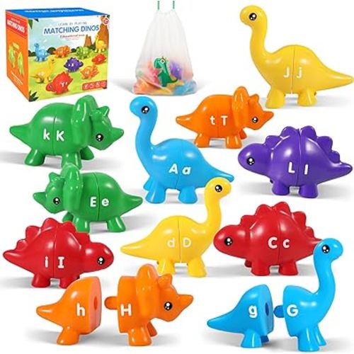 ABC Alphabet Dinosaurs Matching Learning Toy for Kids 2-4, 3-5, 26PCS Montessori Double-Sided Dinosaur Toys Match Letter, Fine Motor Toys, Preschool Educational Learning Toys for Toddlers 2-4 years