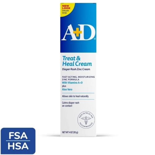 A+D Medicated Diaper Rash Cream with Zinc Oxide, Prevents & Soothes, 4oz