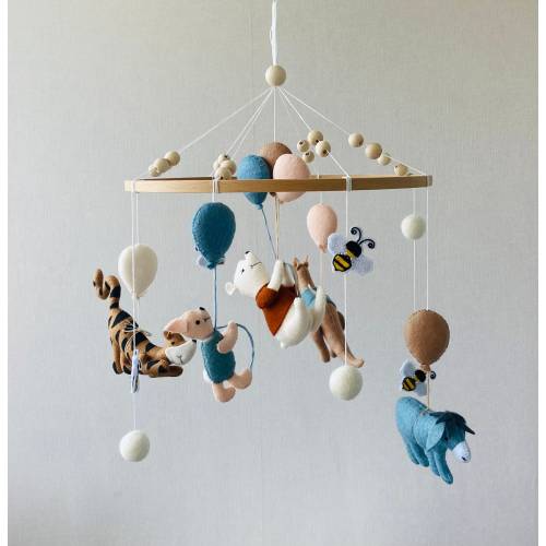 Vintage Winnie and his friends, Baby mobile boy, cot girl mobile, Winnie Nursery, hanging teddy bear mobile, baby shower.