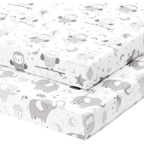 Mini Portable Crib Sheets Fitted for 24 x 38 Inch Mattress – Compatible with Dream on Me, Delta Porta Crib and Arms Reach Ideal Cosleeper – 2 Pack