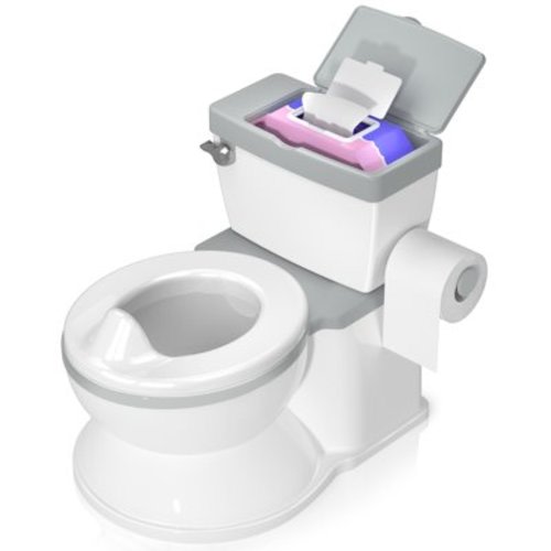 Baby Potty Training Toilet, Training Seat for Kids with Realistic Flushing Sound, Wipes Storage, Toilet Paper Holder, Grey