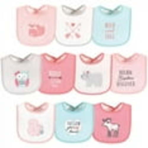 Hudson Baby Infant Girl Cotton Terry Drooler Bibs with Fiber Filling, Girl Woodland, One Size