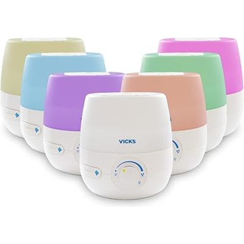 Vicks NaturalCare Cool Mist Ultrasonic Humidifier (VUL530), White, Small Room – Humidifier and Diffuser with Nighttime Light, Works with Vicks VapoPads