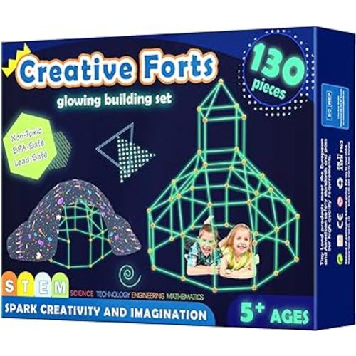 Tiny Land Glow Fort Building Kit for Kids Creative Fort Indoor & Outdoor Construction Toys with 86 Rods and 44 Balls for 5-10 Year Old Boys & Girls STEM Building Toy Gifts with Storage Bag