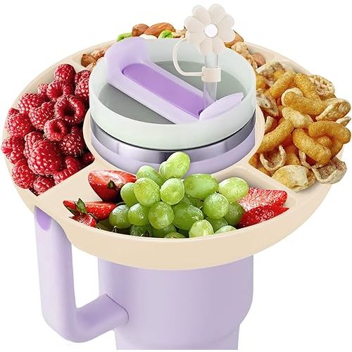 Snack Bowl for Stanley Cup 40 oz with Handle-Perfectly Compatible with Stanley Quencher H2.0 Tumbler 40 oz with Handle, Reusable Silicone Snack Tray, Stanley cup accessories (Cream Snack Bowl)