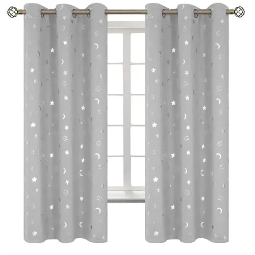 BGment Nursery Blackout Curtains for Kids Bedroom, Grommet Thermal Insulated Room Darkening Printed Curtains for Nursery, 2 Panels of 42 x 63 Inch, Light Grey