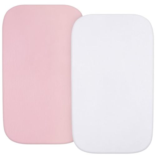 Bassinet Sheets Fit for Nawahev Baby Bassinet, 100% Cotton, 2 Pack, Ultra Soft Bassinet Sheet, White and Pink