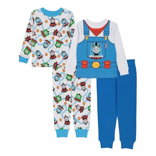THOMAS & FRIENDS Boys' 4-Piece Snug-fit Cotton Pajama Set, Soft & Cute for Kids