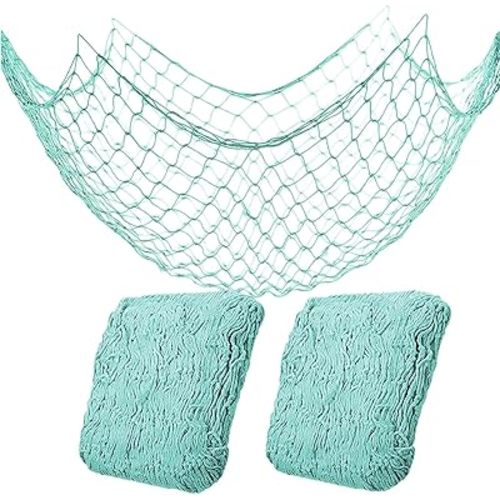 2 Pack Fish Net Decorations for Party,Natural Cotton Hawaiian Party Fishing Net Decorative, Nautical Themed Cotton Fishnet Under The Sea Pirate Party Ocean Beach Decor