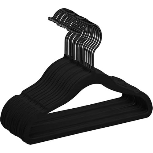 MIZGI Baby Velvet Hangers,Non-Slip Kids & Toddler Hangers,11.8 Inch Hangers for Baby Clothes,Pack of 50(Black/Black)