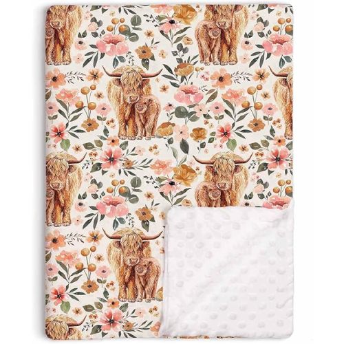 Highland Cow Floral Baby Blanket