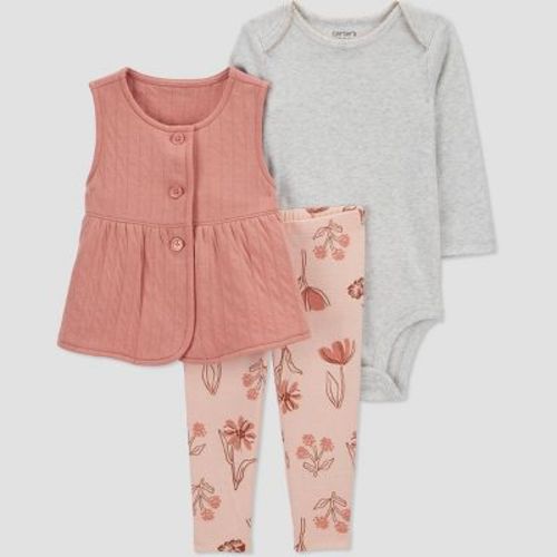 Carter's Just One You® Baby Girls' Quilted Floral Top & Bottom Set - Brown, Size: 3M