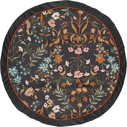 Sweet Jojo Designs Boho Wildflower Vintage Floral Girl Baby Play Mat Tummy Time Activity Toddler Floor Infant Playmat Black Rust Orange Teal Bohemian Farmhouse Daisy Botanical Leaf Garden Cottagecore