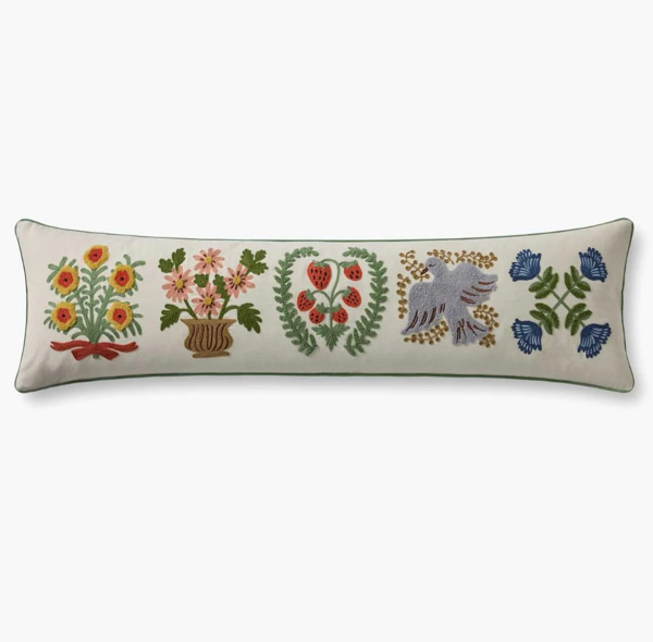 Helena Bouquets Embroidered Lumbar Pillow - Ivory