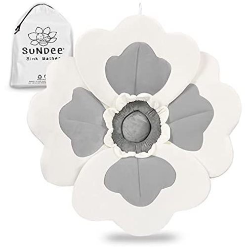 Flower Babybath Pad, Soft Seat Support for Infant Bathing, Baby Bath Sink Bather Pillow, Newborns Quick-Drying Baby Bath Mat - 4 Petals (Gray-White)